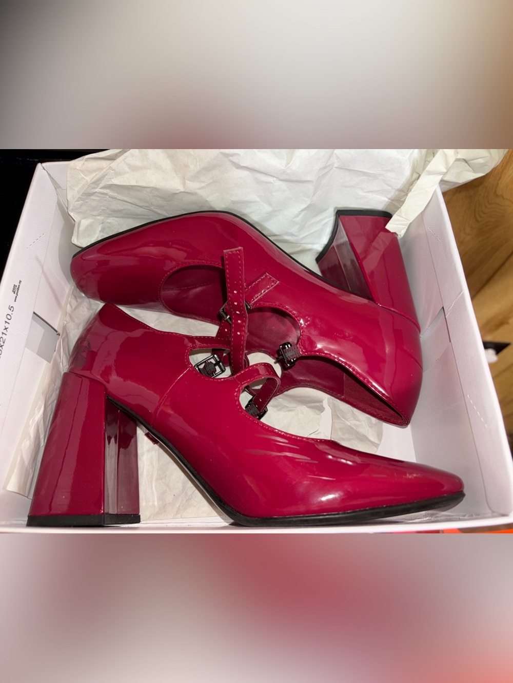 Marc Fisher Patent Mary Jane Block Heels - Red